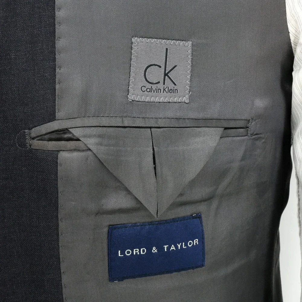 Calvin Klein Sport Coat Mens 40L Dark Gray Wool Jacket Lined Blazer Preppy